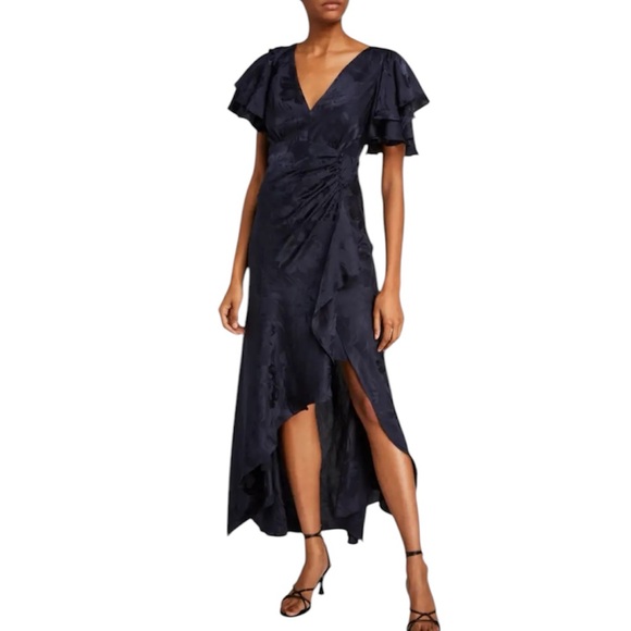 Tanya Taylor 💯% Silk Clementine Flutter Sleeve Maxi Dress Asymmetric Hem $675 - Picture 1 of 13